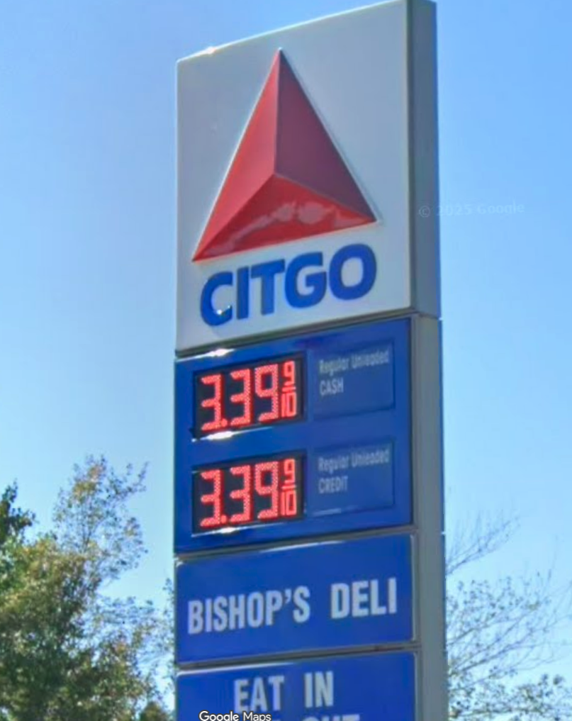 CITGO sign showing two regular prices that read the same (3.39 and 3.39)